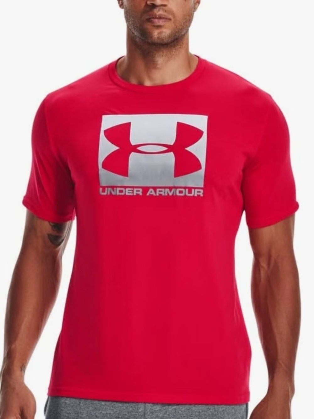 Under Armour Red Short-Sleeve Logo Tee with Silver Accent